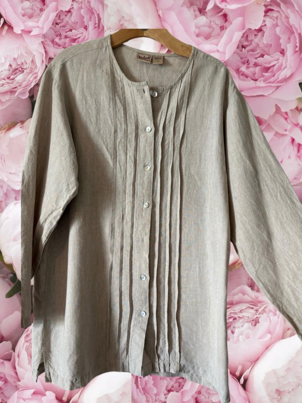 Woolrich Linen Sand Oatmeal Women’s Tunic Top Buttons Longsleeve Ruffles